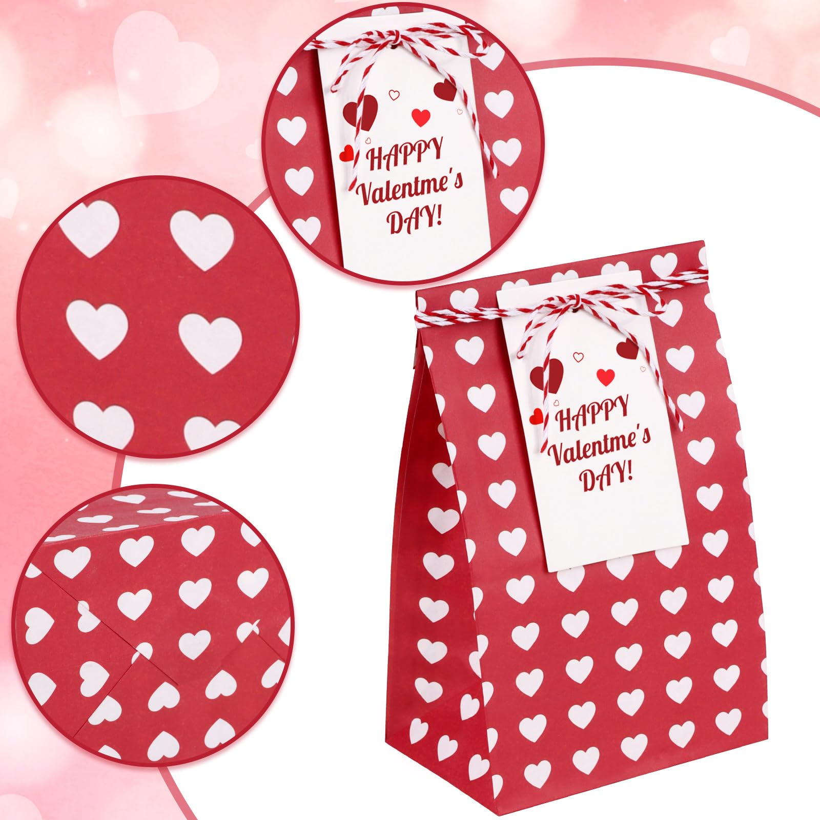 Abilat 24 Pack Valentines Gift Bags with Cards Valentine Gift Treat Bag Mini Goodie Bags for Valentine's Day Gifts Wrapping Party Favors, Classroom Exchange Prizes
