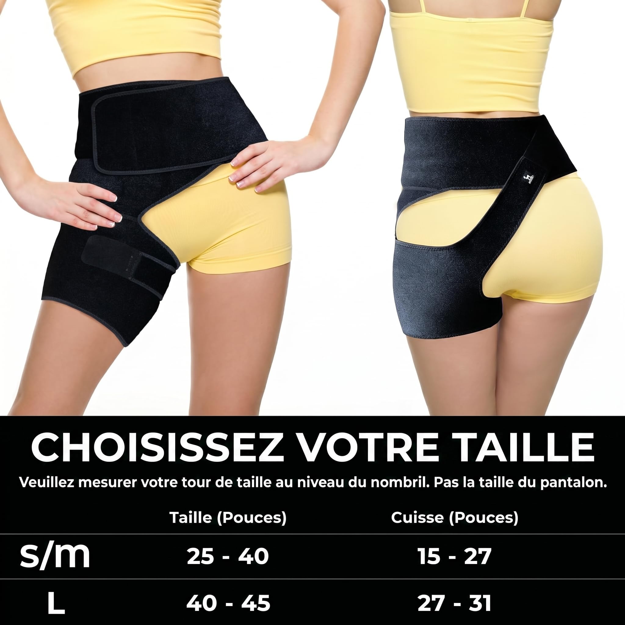 Astorn de hanche pour soulager la douleur sciatique – Bande de compression réglable pour l'aine, la cuisse, les ischio-jambiers, l'arthrite, la bursite et les blessures – Jambe gauche – Taille L.