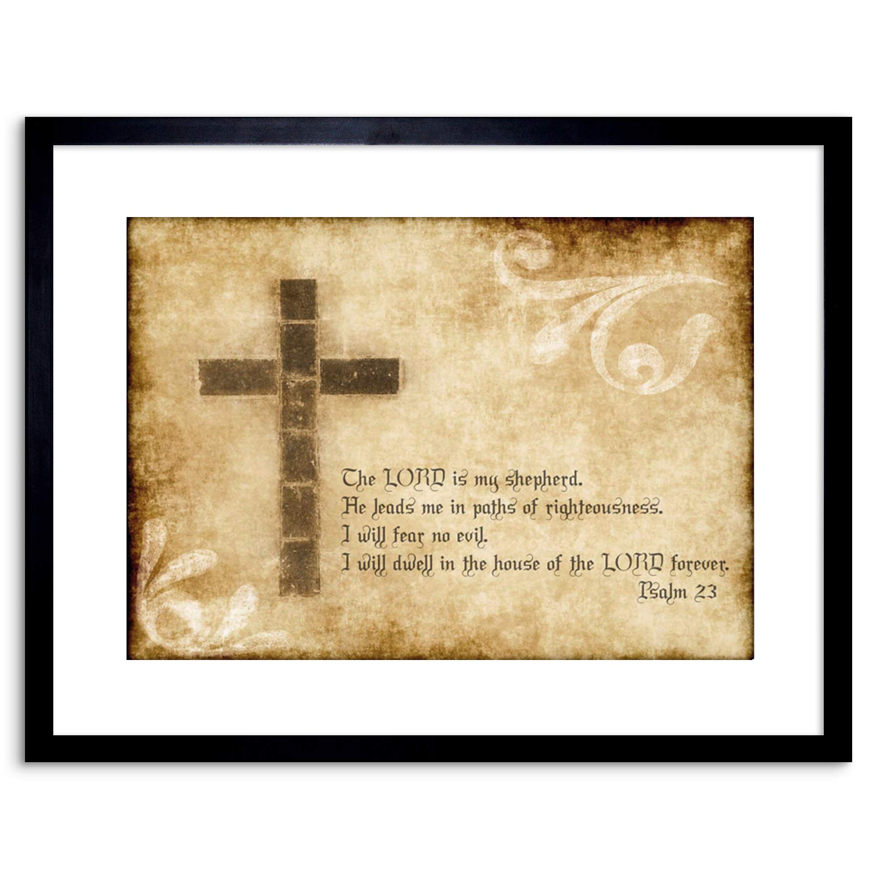 Wee Blue Coo Quote Psalm 23 Lord Shepherd Cross Christian Religion Framed Wall Art Print