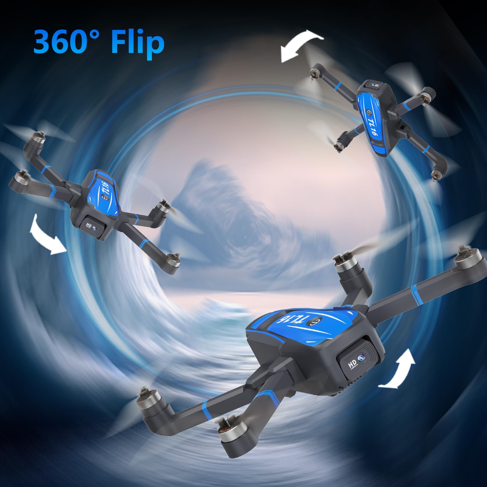 Toladrone TL16 Drohne mit 4K HD Kamera für Erwachsene, Bürstenloser Motor Optische Flusspositionierung Höhenhaltung Faltbarer RC Quadcopter Drohnen für Anfänger, Blau