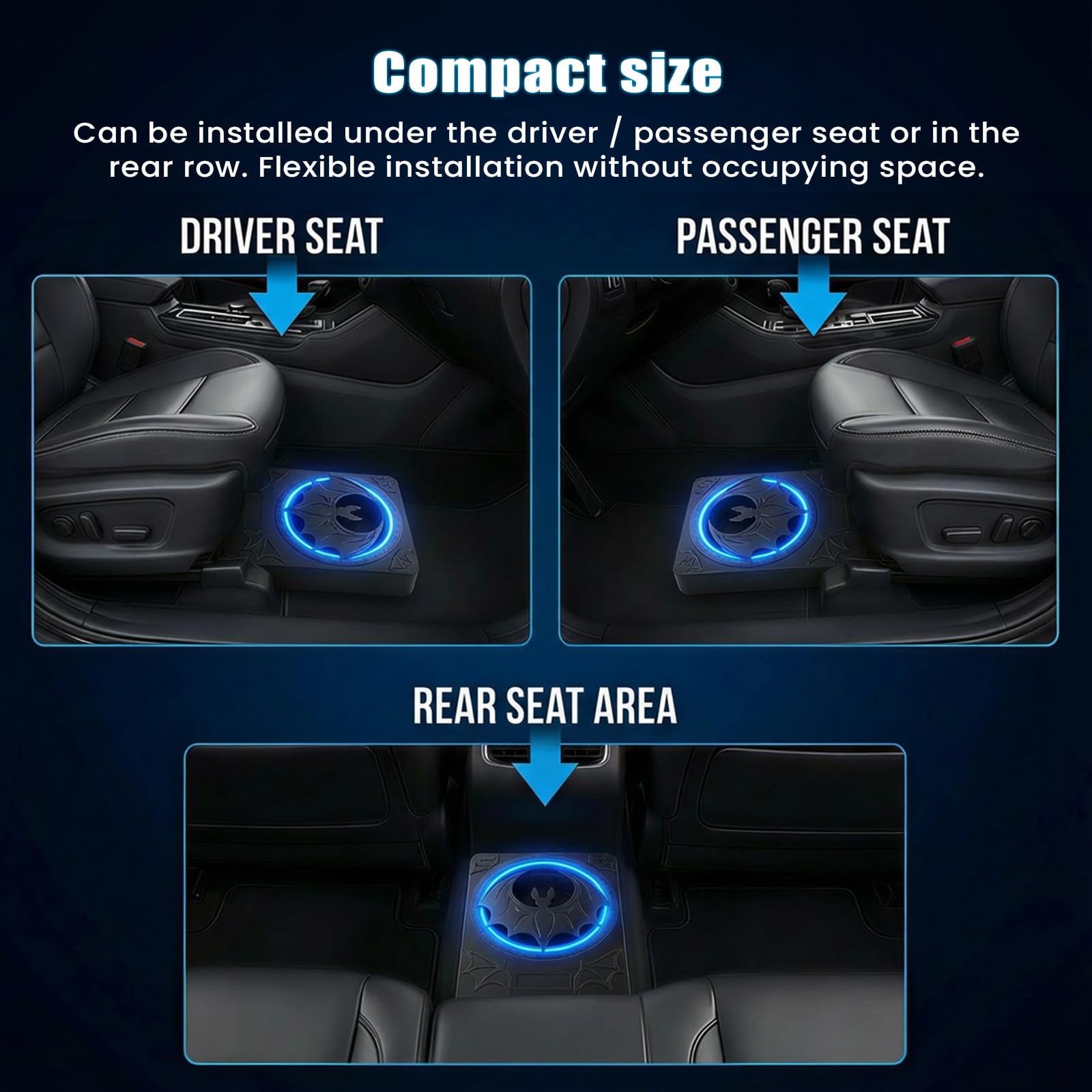 CAMECHO Subwoofer Ultraplano 1200W 70mm Bajo Asiento para Coche con Alimentación: Subsistema con Amplificador Integrado, Entrada de Alto y Bajo Nivel y Control de Volumen para SUVs y Camiones