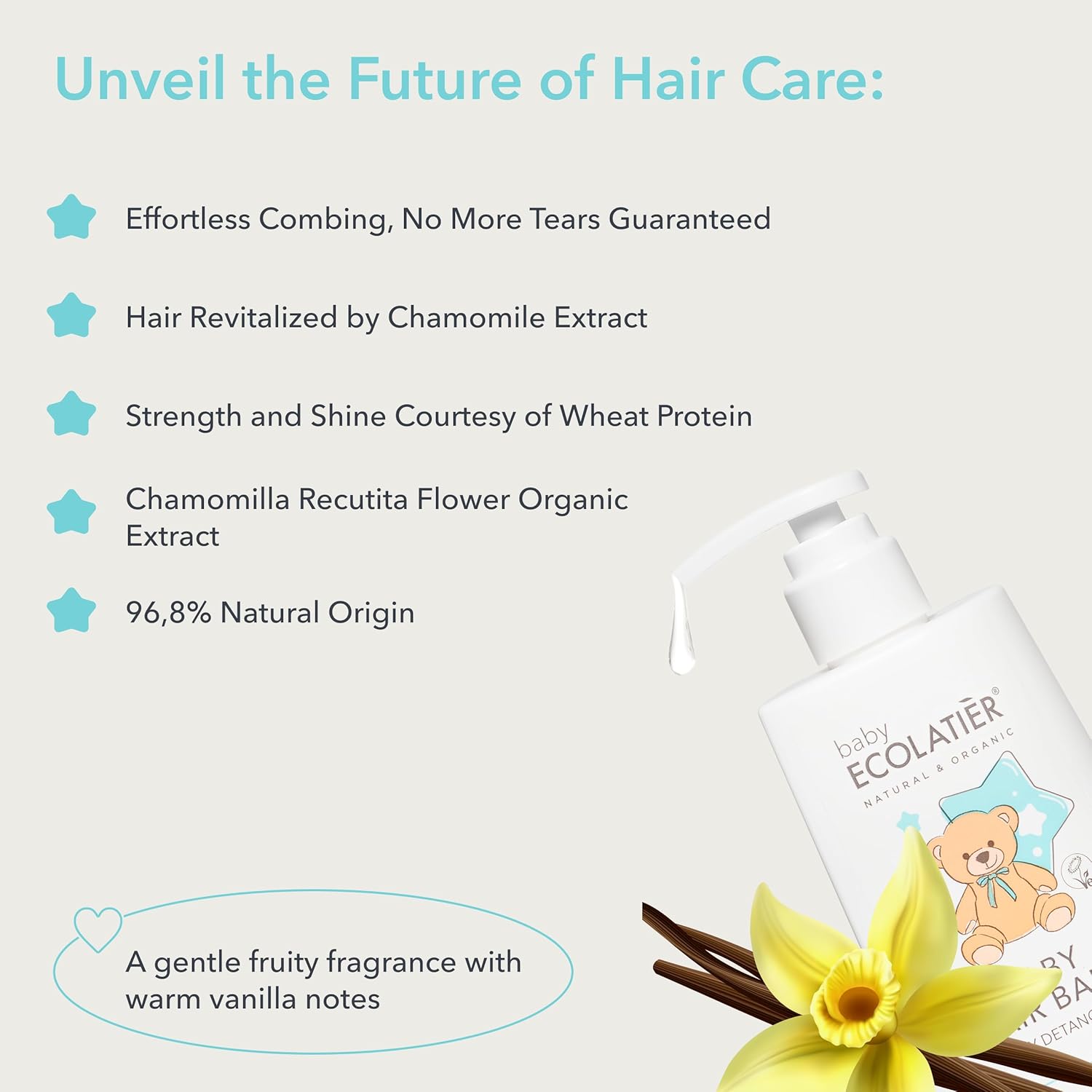 Kids Hair Balm Easy Detangling 3+ - Baby Conditioner Tear-Free, Toddler Hair Detangler, Kids Conditioner for Curly Hair, 96.8% Natural Ingredients, Vegan Certified, Cruelty-Free - 8.5 Fl Oz image 4 of 8 B0CJP91HN7