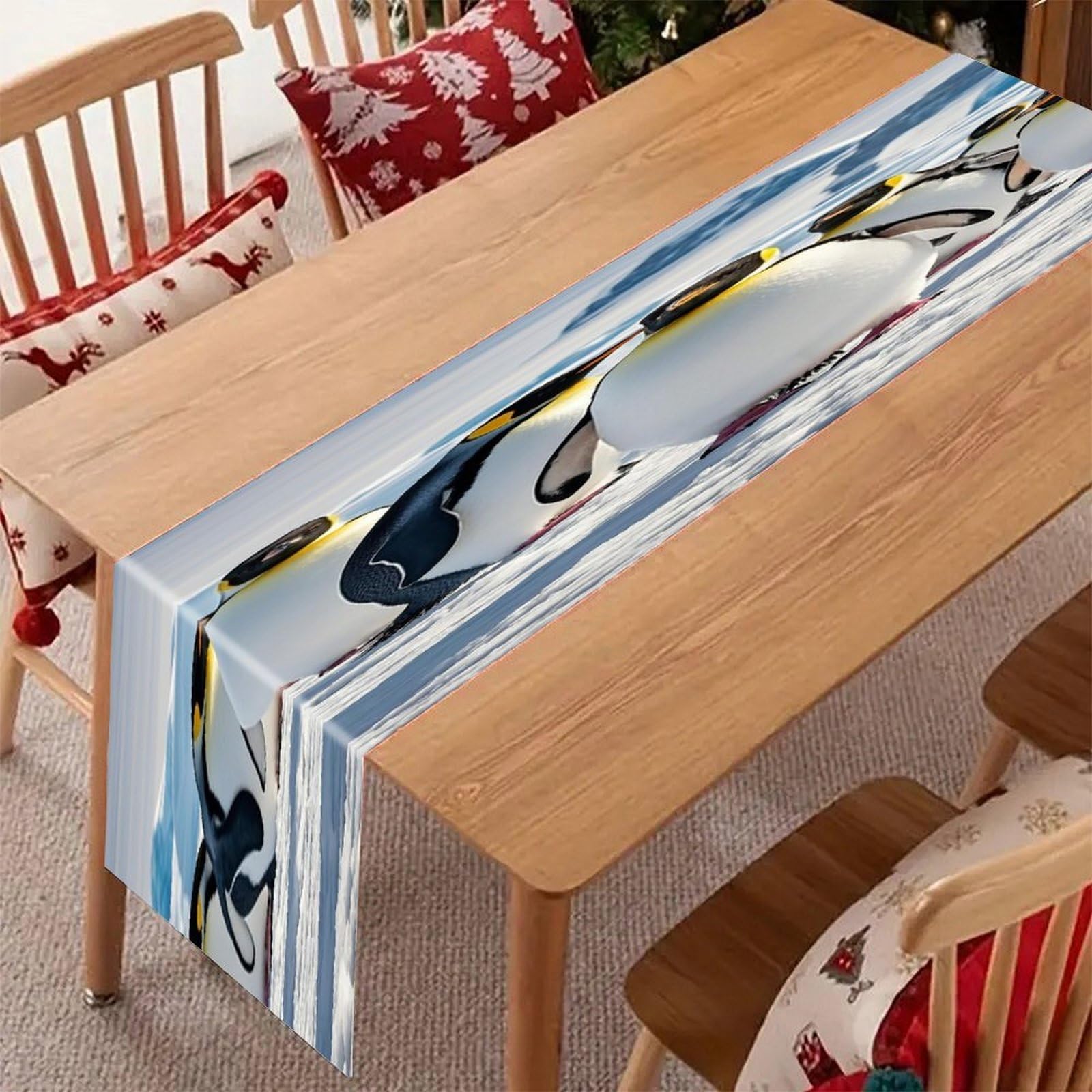 Cute Penguin Table Runner Modern Art Farmhouse Linen Table Runner Dresser Scarf Seasonal Kitchen Dining Table Decoration Dresser Scarves for Home Party Decor 13x70 Inch