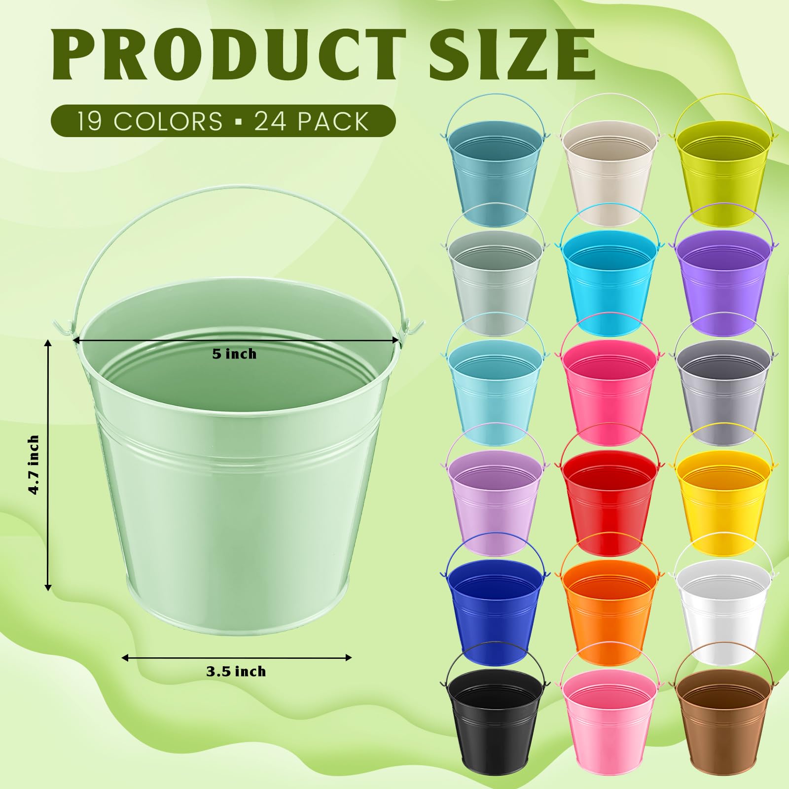 Bokon 24 Pack Colored Metal Bucket with Handle Small Galvanized Buckets Metal Pail for Kids Classroom Crafts Party Favors Decorations Table Centerpieces Succulents Sand, 5 x 3.5 x 4.7 Inch