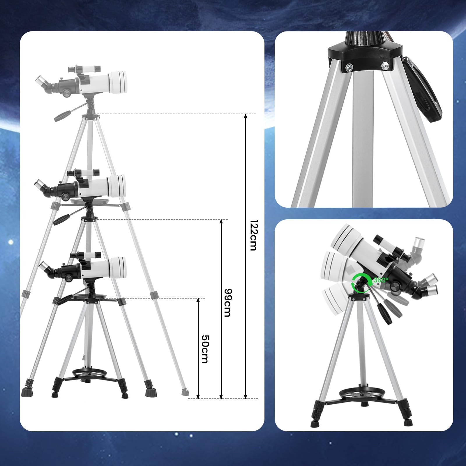 Télescope Astronomique 70/400mm Pour Adultes, Enfants et Débutants - Réfraction Avec Adaptateur de Téléphone et Trépied