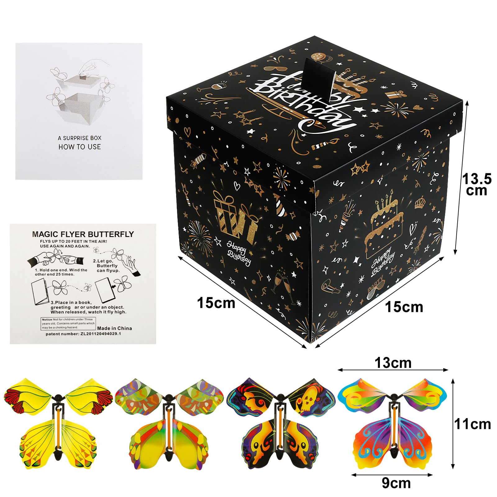 Boîte Cadeau à Surprise Anniversaire Explosion Boîte Avec Papillon Volant Magique Jouets élastique Papillon Happy Birthday Pour Anniversaire