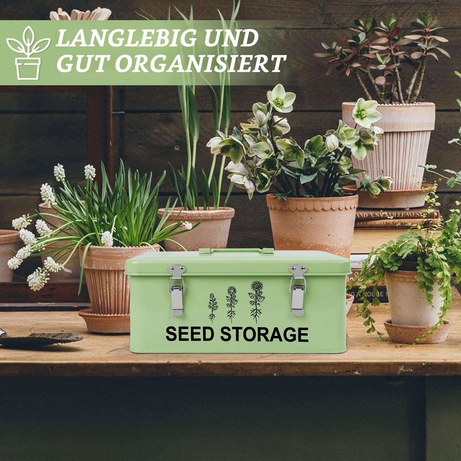 Saatgut-Aufbewahrungs-Organizer mit 60 Fächern, Metall-Samen-Sparbox mit Deckel und Sicherheitsschlössern, Saatgutbehälter mit 20 Samenumschlägen und 20 Etiketten, 3 Fächer, perfekt für