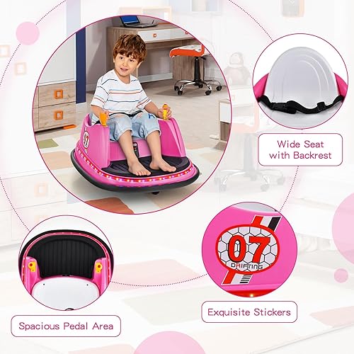 Miniatura 8 de HONEY JOY Coche de parachoques para niños, auto de choque alimentado por batería de 12 V, joysticks duales, luz LED intermitente y giro de 360