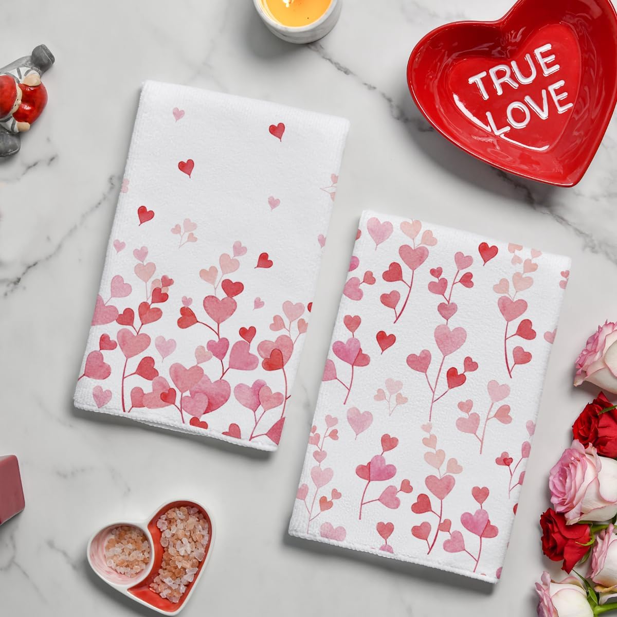 Artoid Mode Pink Love Heart Branch Valentine's Kitchen Towels Dish Towels, 18x26 Inch Anniversary Wedding Decoration Cleaning Set of 2 - Image 5
