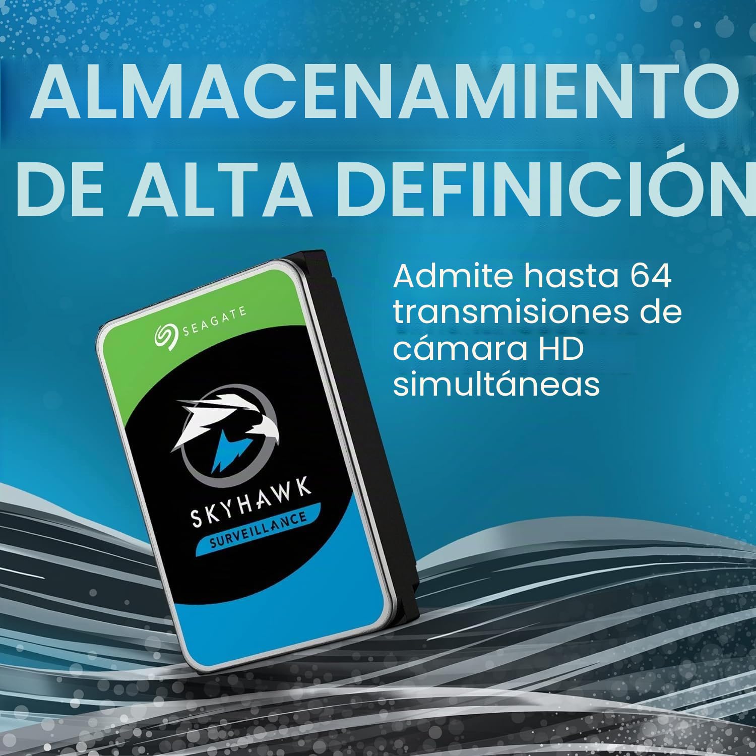 Seagate SkyHawk, 4 TB, Disco Duro Interno De Vigilancia, HDD, 3.5" SATA 6 GB/s, Caché 256 MB, DVR, Sistema de cámaras de seguridad NVR y 3 años de servicios Rescue (ST4000VX016)