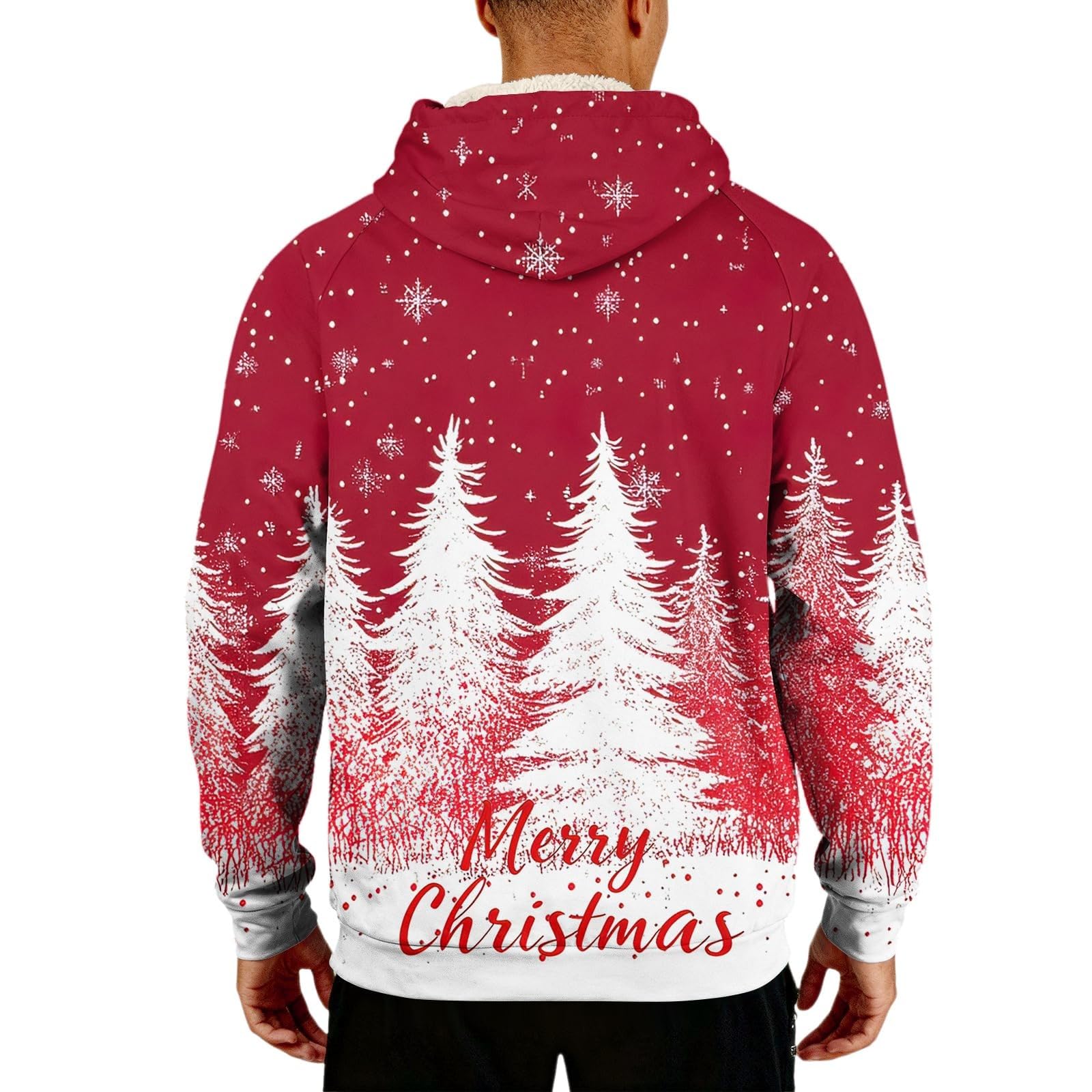 Sudaderas con capucha de Navidad forradas de forro polar para hombre divertido brillante árbol de Navidad sudadera oversize de manga larga suéter cálido sherpa tops novedad trajes navideños ropa de