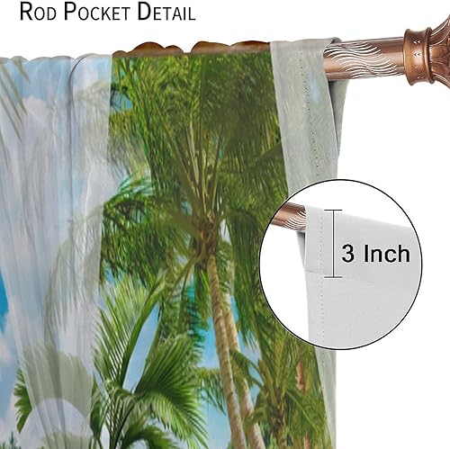 Miniatura 6 de Cortinas de paisaje, ventana tropical con vista al mar, océano, playa, barco, cortinas con estampado de palmeras para dormitorio, sala de estar,