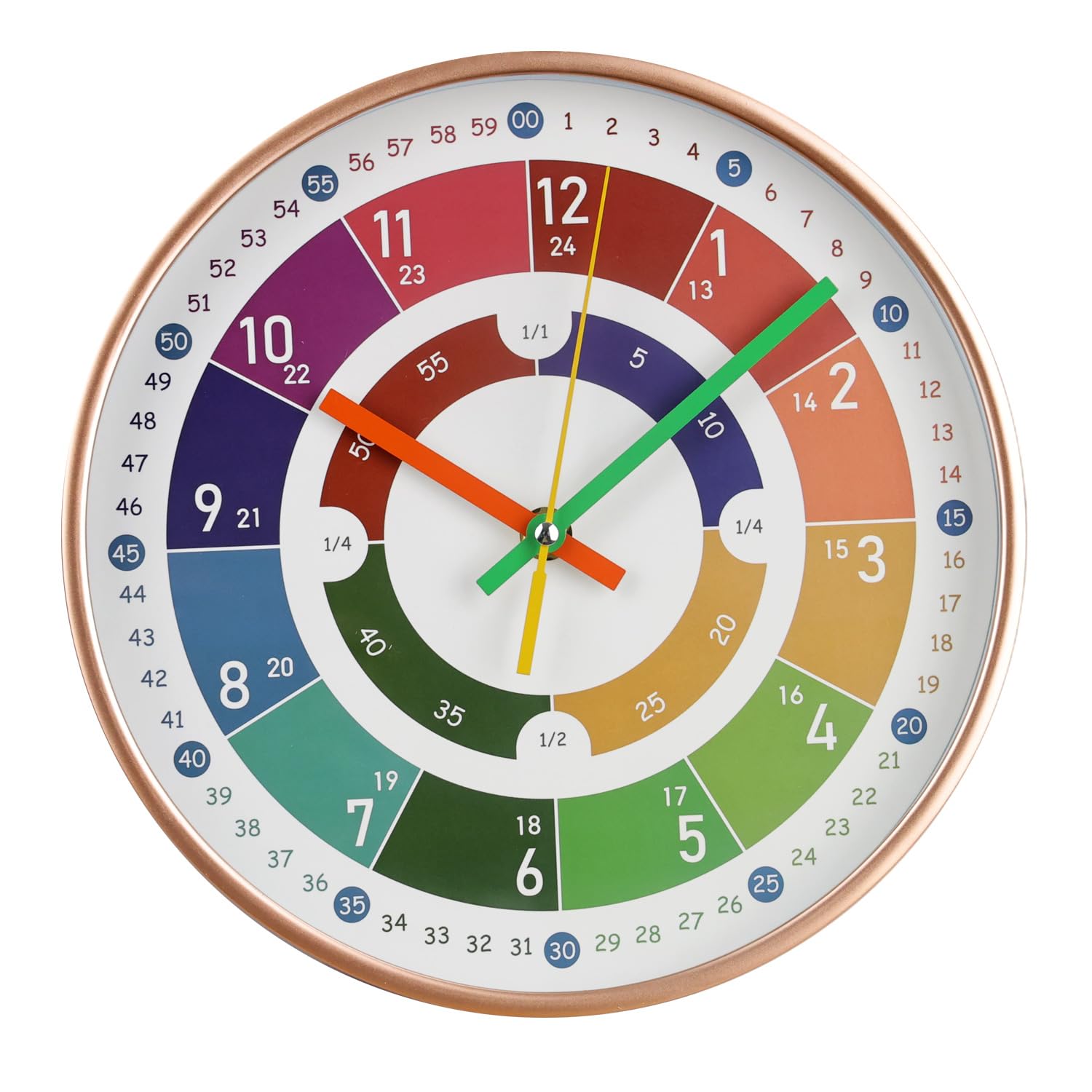 Horloge murale de luxe EDU2 rose doré 25,4 cm au design minimaliste et finitions premium