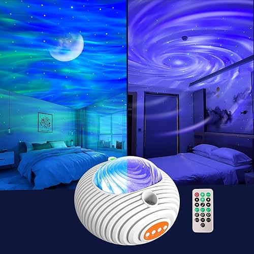 Proyector de estrellas, luz nocturna de doble efecto, proyector de Aurora y galaxia lunar para dormitorio, 14 colores y proyector de luz de ruido