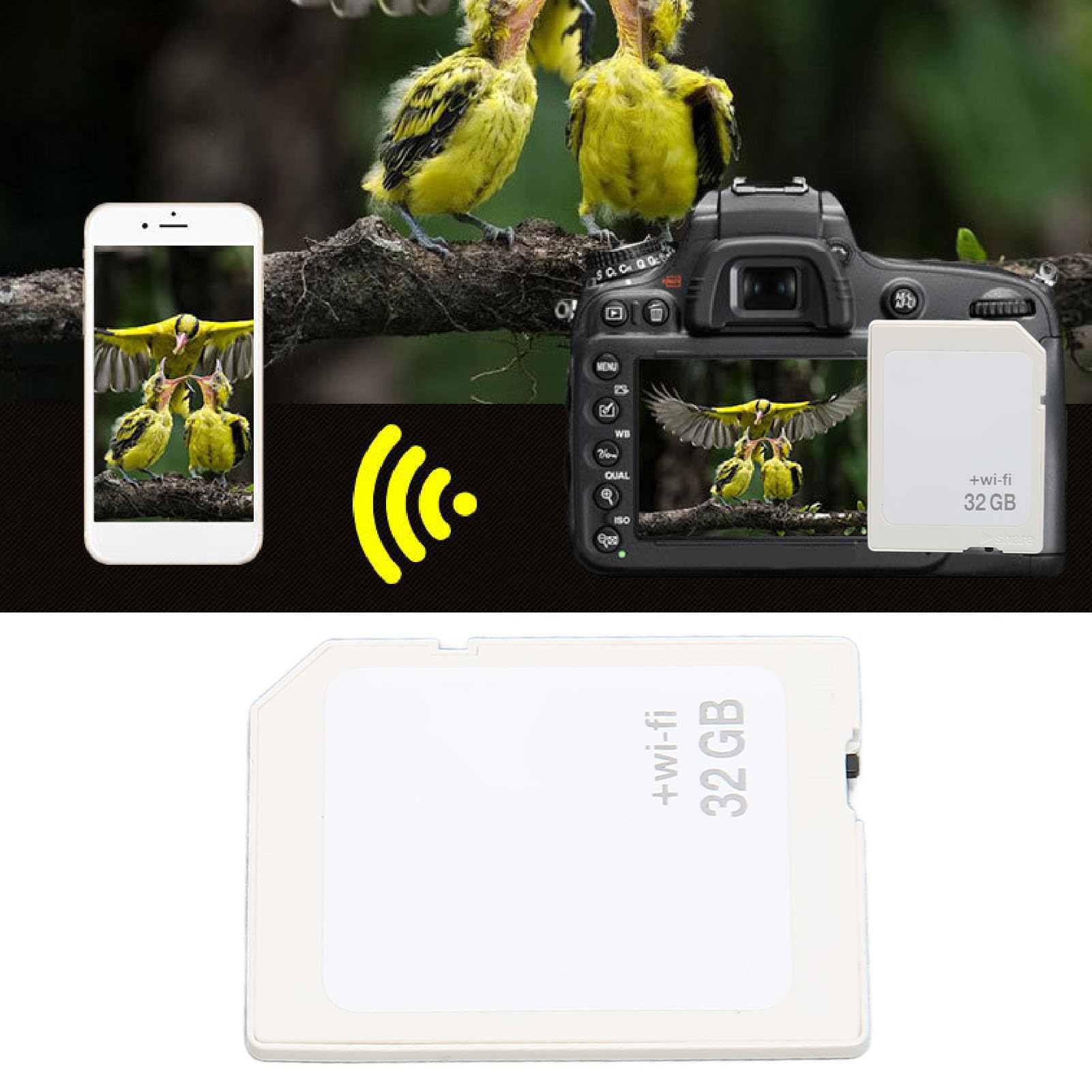 Scheda SD WiFi per Fotocamera, Scheda di Memoria Flash SDHC Classe 10 da 32 GB/64 GB, Condivisione Wireless, Archiviazione di Grande Capacità