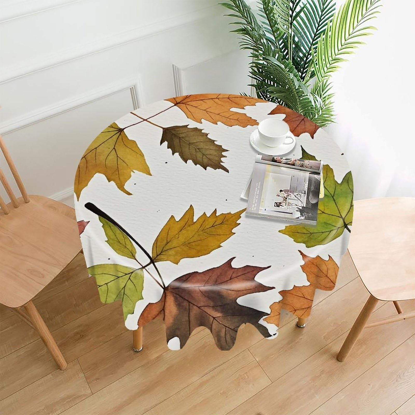 LZQPOEAS Watercolor Autumn Leaves Tablecloth Decorative Round Table Cloth Wrinkle Resistant Round Tablecloth Washable Circle Table Cover for Kitchen Dining Party Wedding Camping 60 Inch