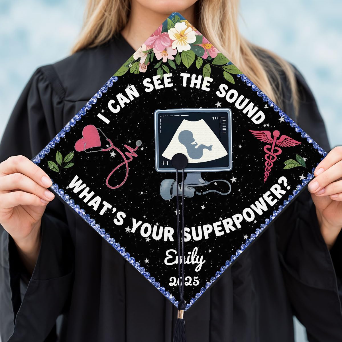Personalized Sonographer Graduation Cap Topper, Sonographer Nurse Grad Cap Topper, Ultrasound Technician Gift (SONO3)