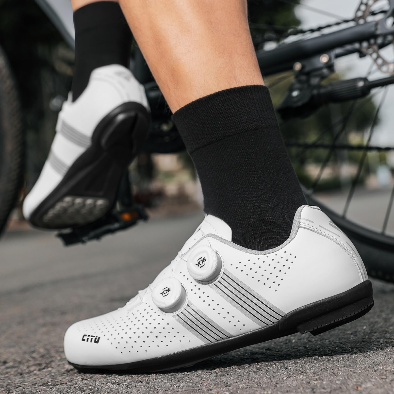 JiuQing Męskie buty rowerowe bez zapięcia do jazdy na rowerze górskim płaskie pedały gumowa podeszwa do jazdy w mieście na zewnątrz i wewnątrz
