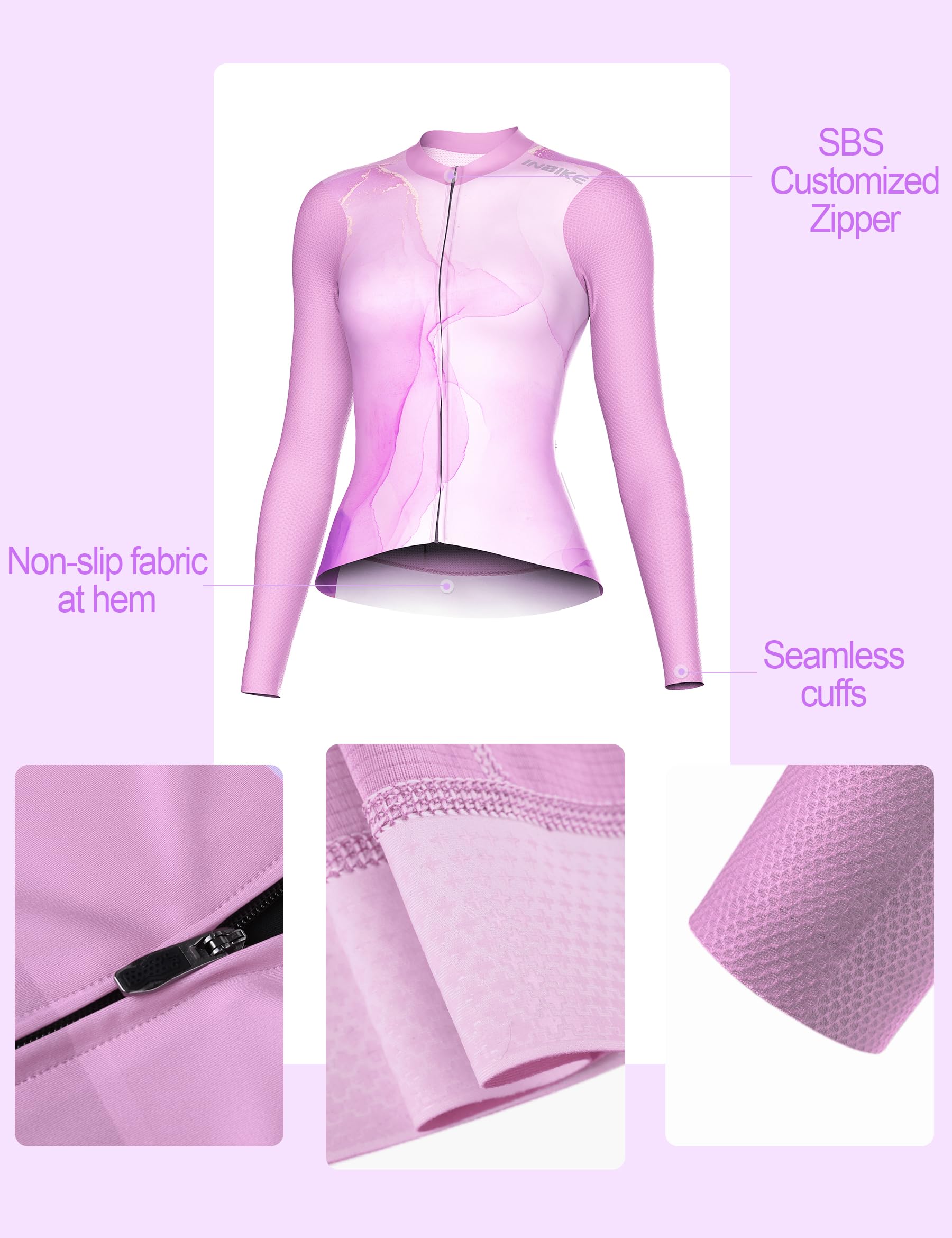 INBIKE Maglia Ciclismo Donna con Manica Lunga Slim Fit Professionale Taglio Aderente Traspirante Asciugatura Rapida
