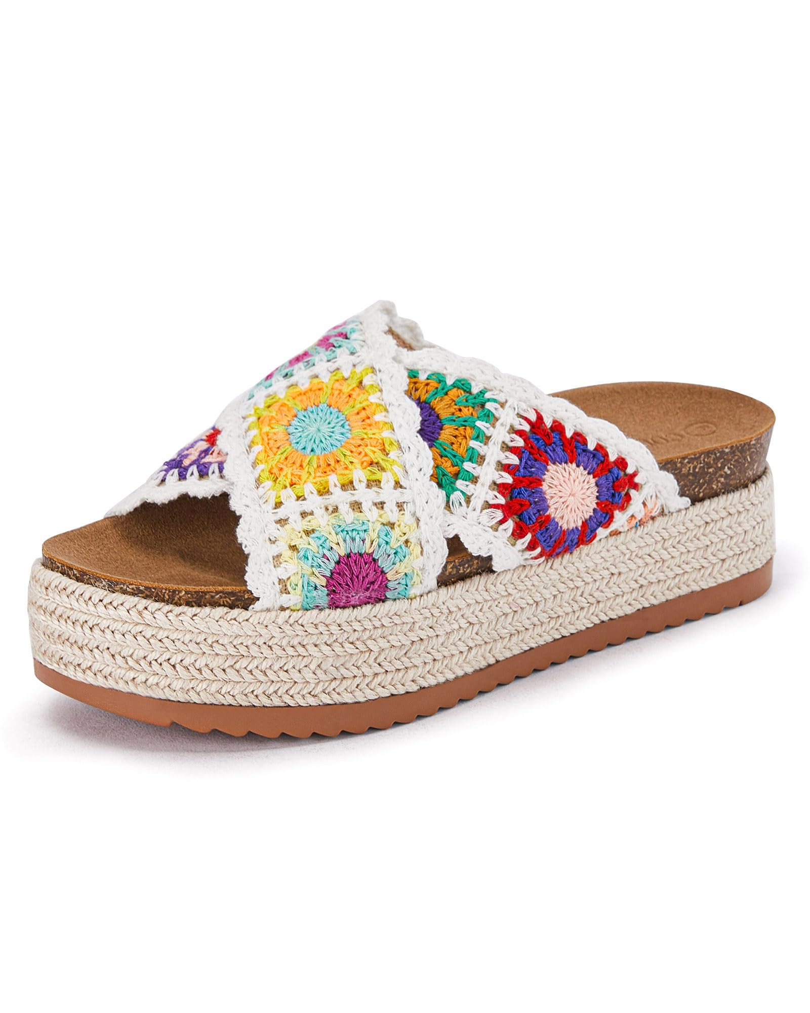 Womens Platform Espadrille Sandals Flatform Floral Crochet Cork Open Toe Summer Beach Slide Sandals