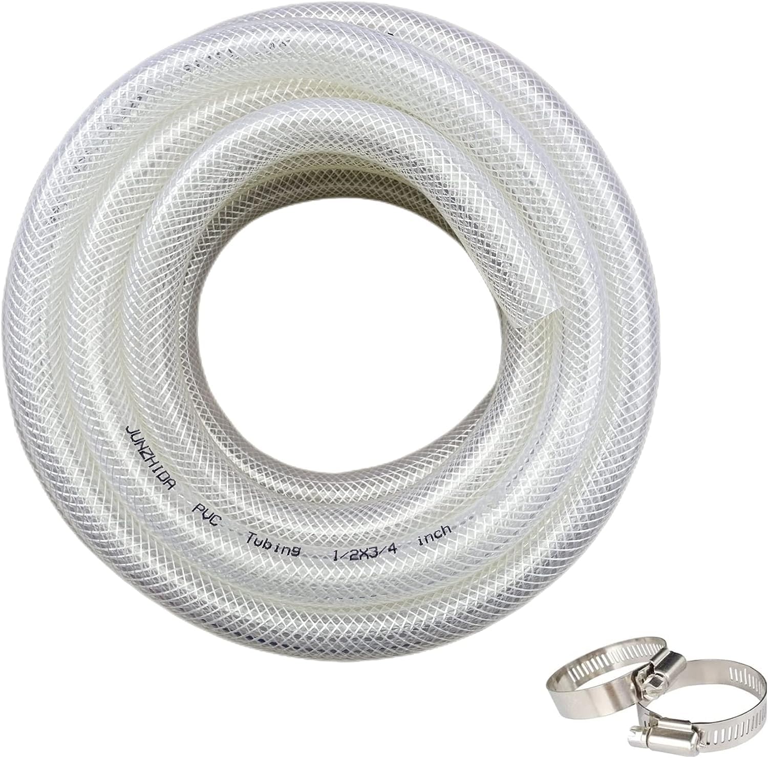 1/2" ID x 3/4" OD - 25 Ft High Pressure Braided Clear PVC Tubing Flexible Vinyl Tube, Heavy Duty Reinforced Hose Tubing, BPA Free and Non Toxic