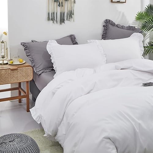 Miniatura 10 de Forxiexie Juego de edredón blanco, juego de ropa de cama tamaño Queen, blanco, juego de edredón blanco, edredón blanco liso, edredón de cama blanco