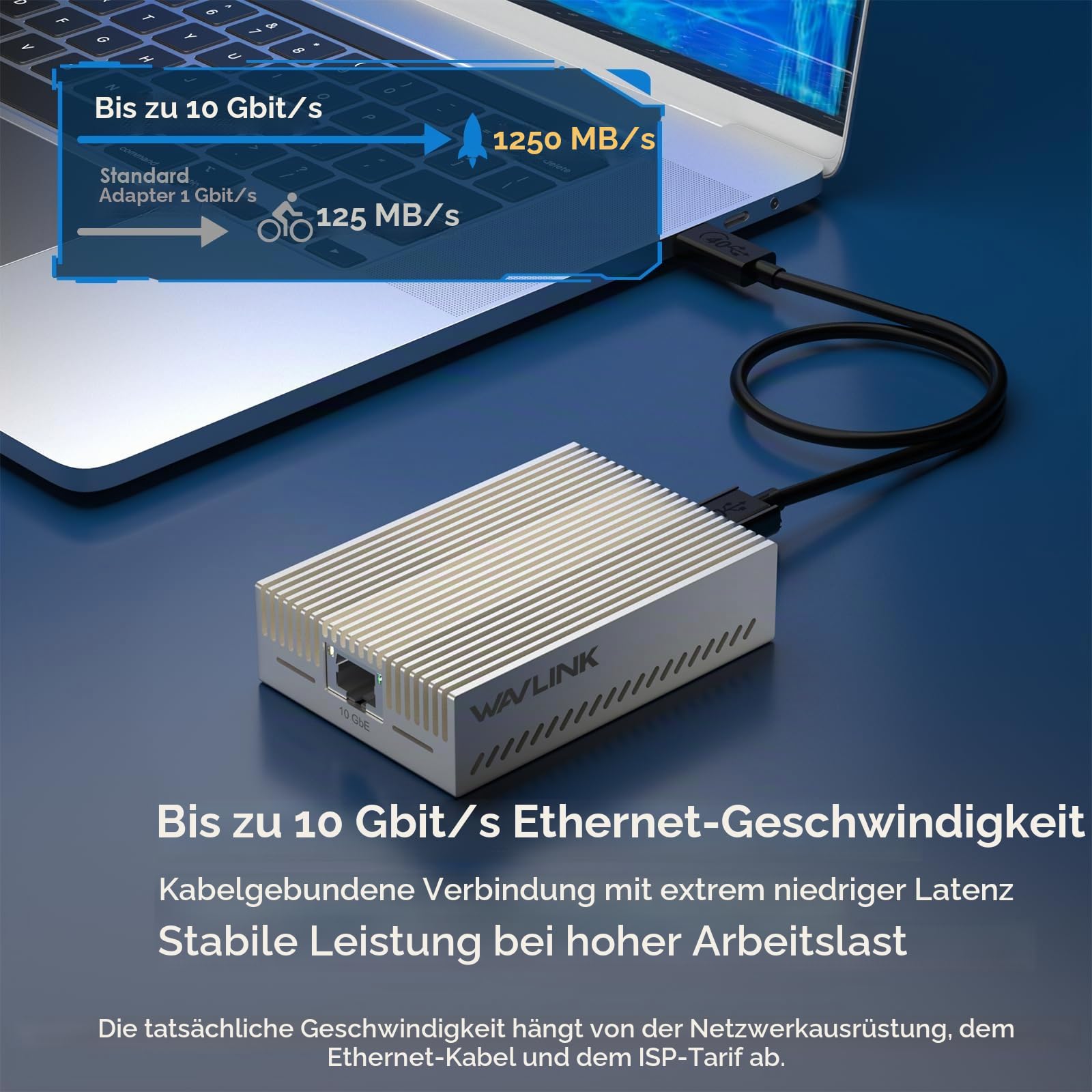 WAVLINK 10G Ethernet Adapter [1x] für Thunderbolt 3/4/5 & USB4-10GbE RJ45 Netzwerkadapter mit AQC113-B1 Chip, Kompatibel mit MacBook Pro, Windows 11, Linux, 10G/5G/2.5G Auto-Negotiation