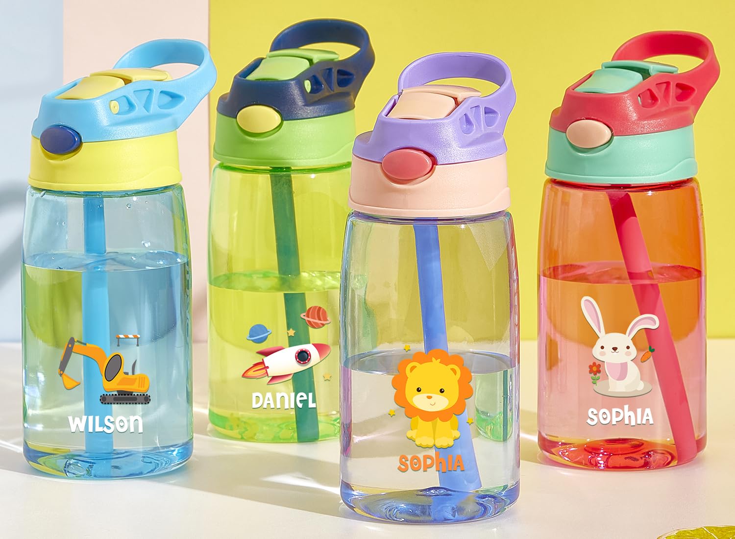 VEELU Personalised Kids Water Bottle with Straw and Lid, Back to School Supplies Custom Name Bottle For Kids Boys Girls Teen Gifts, 500ml Leak Proof BPA Free — image 1