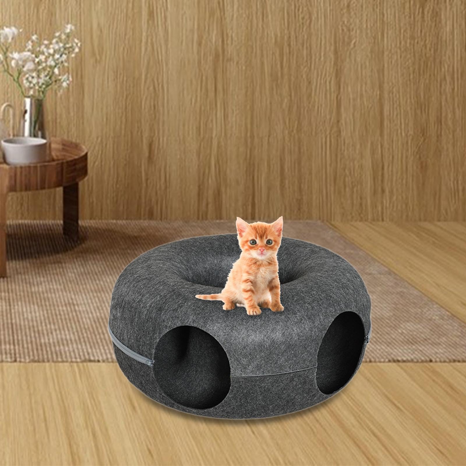 para Gatos con Forma de Rosquilla, Cómodo Y Desmontable, Ideal para Familias con Gatos, Gris Oscuro