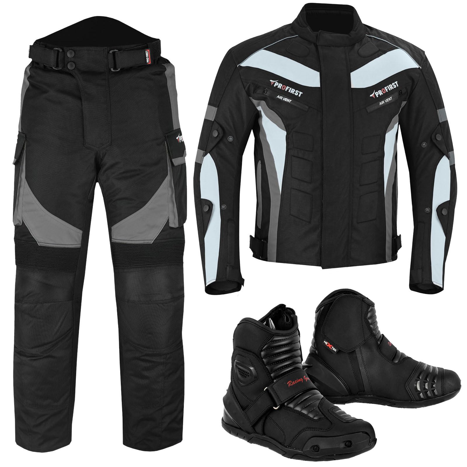 Inflori Motorcycle Suit Waterproof Motorbike Cordura Jacket For mens Pant Trouser jacket Motorbike Boots CE Armoured Fully Protected Motorcycle Sets (UK, Alpha, 6XL, Regular, Regular, Grey)
