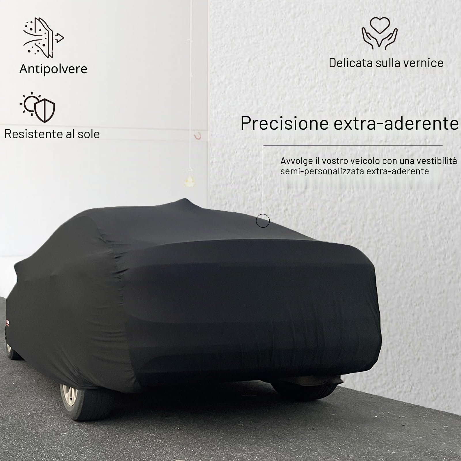 Telo Copriauto da Interno Elasticizzato, Protezione da Sporco e Polvere per Interni di lusso, Fodera Interna morbida, Traspirante, Antipolvere, Coperture Antipolvere Nere per Berline-L