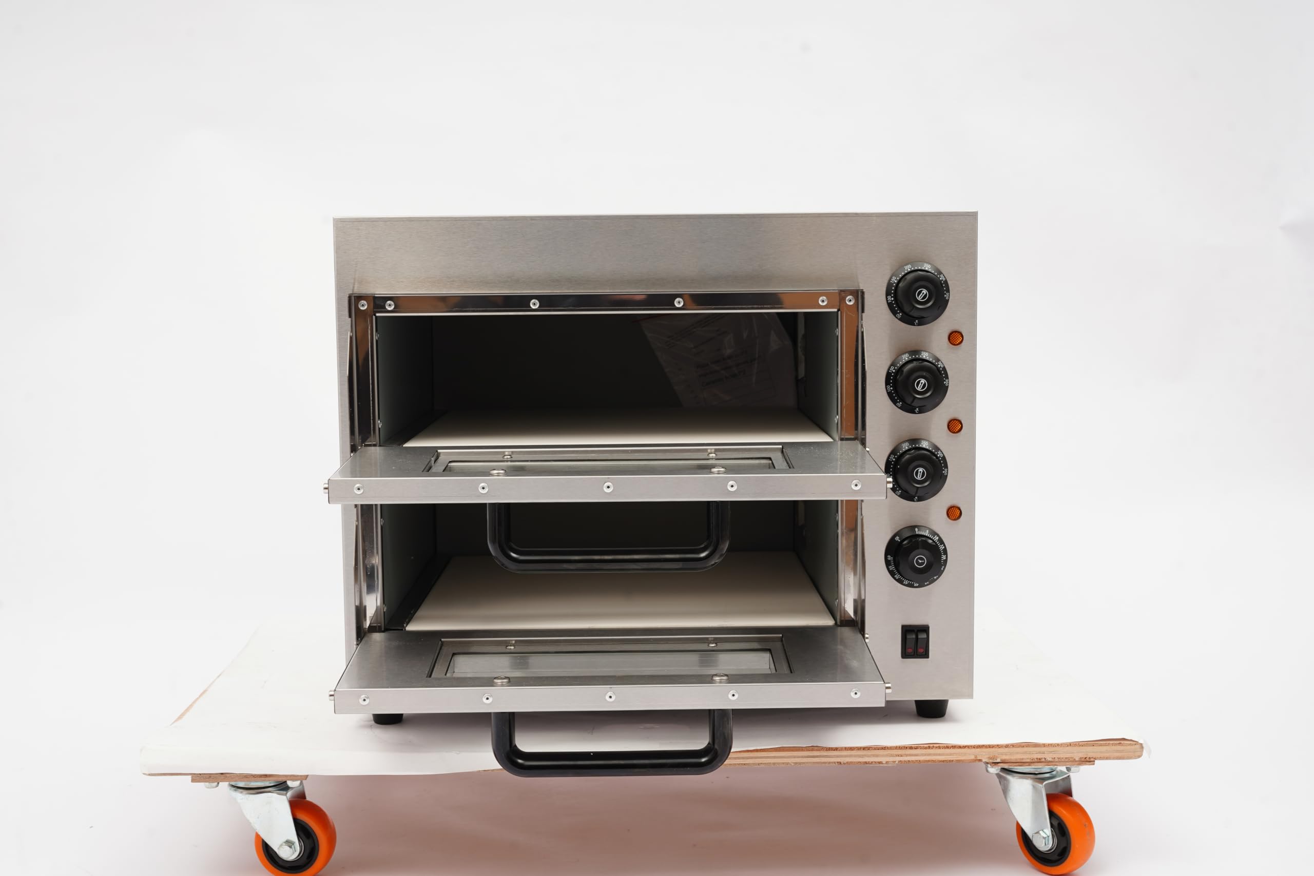 Forno per pizza commerciale da 14 pollici con timer da 50-350 °C e timer da 60 minuti | Forno elettrico doppio per pizza, 3000 W, in acciaio inox, 20 l per piano, professionale a 2 piani, per ristorante e casa