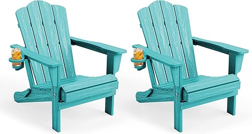 Miniatura 76 de Juego de sillas Adirondack plegables KINGYES de 2, Silla plegable Adirondack de HDPE para todo clima, Café