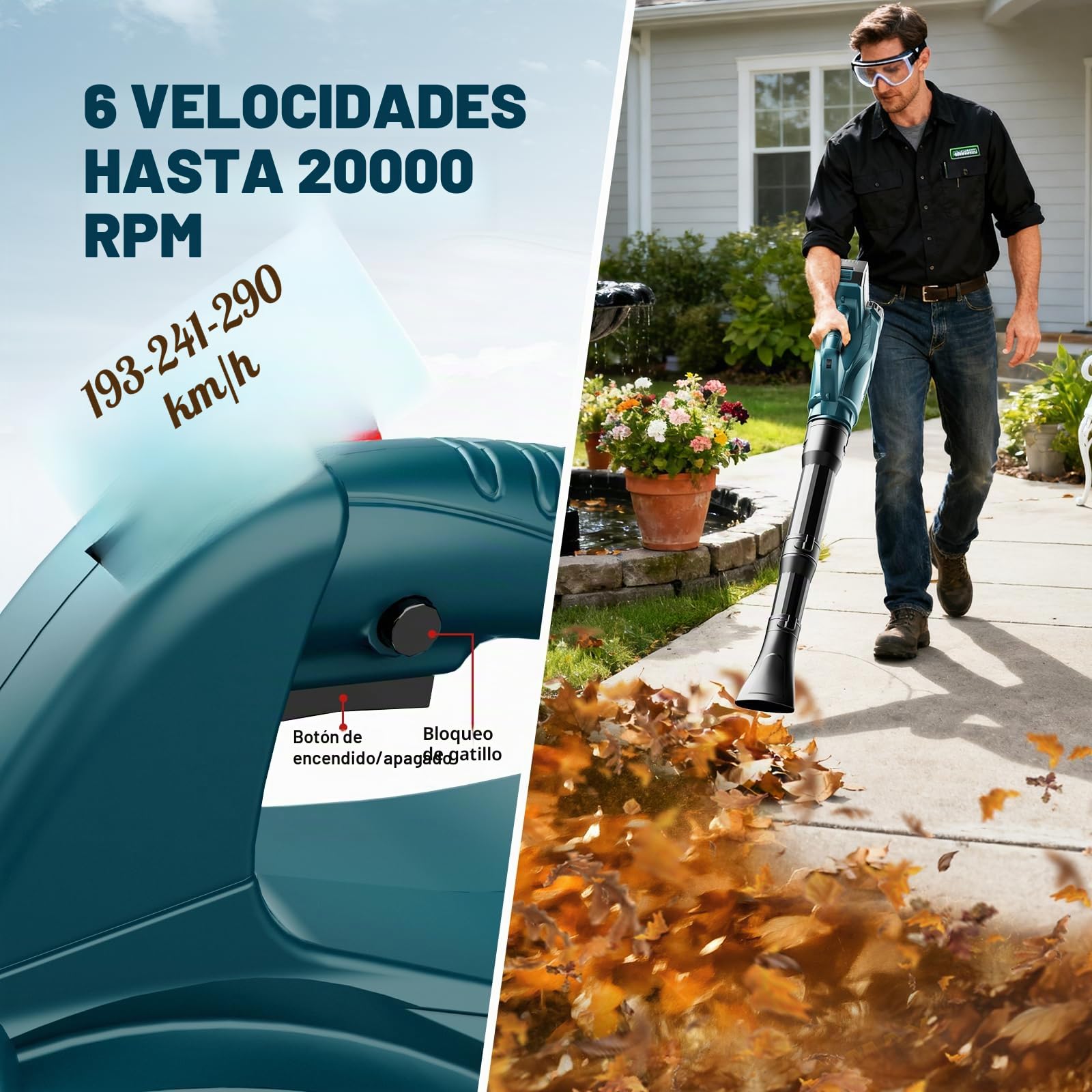 Soplador de Batería, Soplador de Hojas inalámbrico para Bosch 21 V, Motor Sin Escobillas, Velocidad Máxima 300 km/h, 3 Secciones de boquillas, 6 Velocidades Variables (Sin Batería)