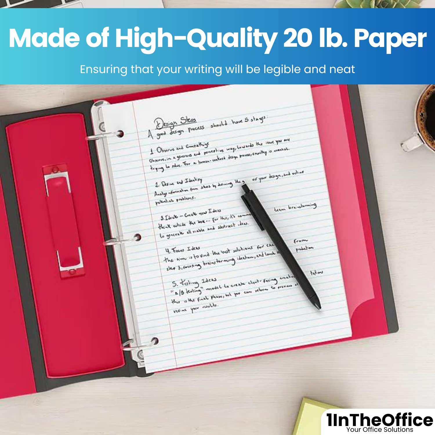 1InTheOffice - Papel De Hojas Sueltas Con Rayas Universitarias, Papel De Cuaderno Para Carpeta De 3 Anillos, Papel De Relleno Forrada, Tamaño Carta, Paquete De 200