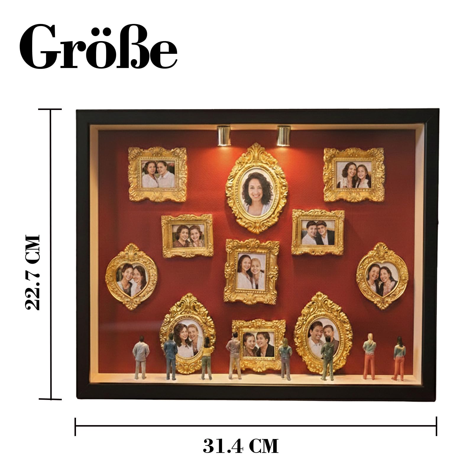 Generisch DIY Mini Museum Silhouette Box, Mini Figuren Menschen Museum, Kreatives Erinnerungsdisplay Kit Mit 8 Figuren & 11 Gold Rahmen, für Hochzeiten, Abschlussfeiern oder Feiertage
