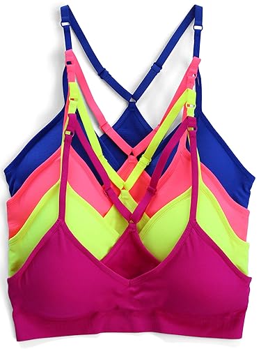 Kalon Women’s 4 Pack Racerback Sports Bralette Seamless Wireless Comfort Bra - Small - Neons