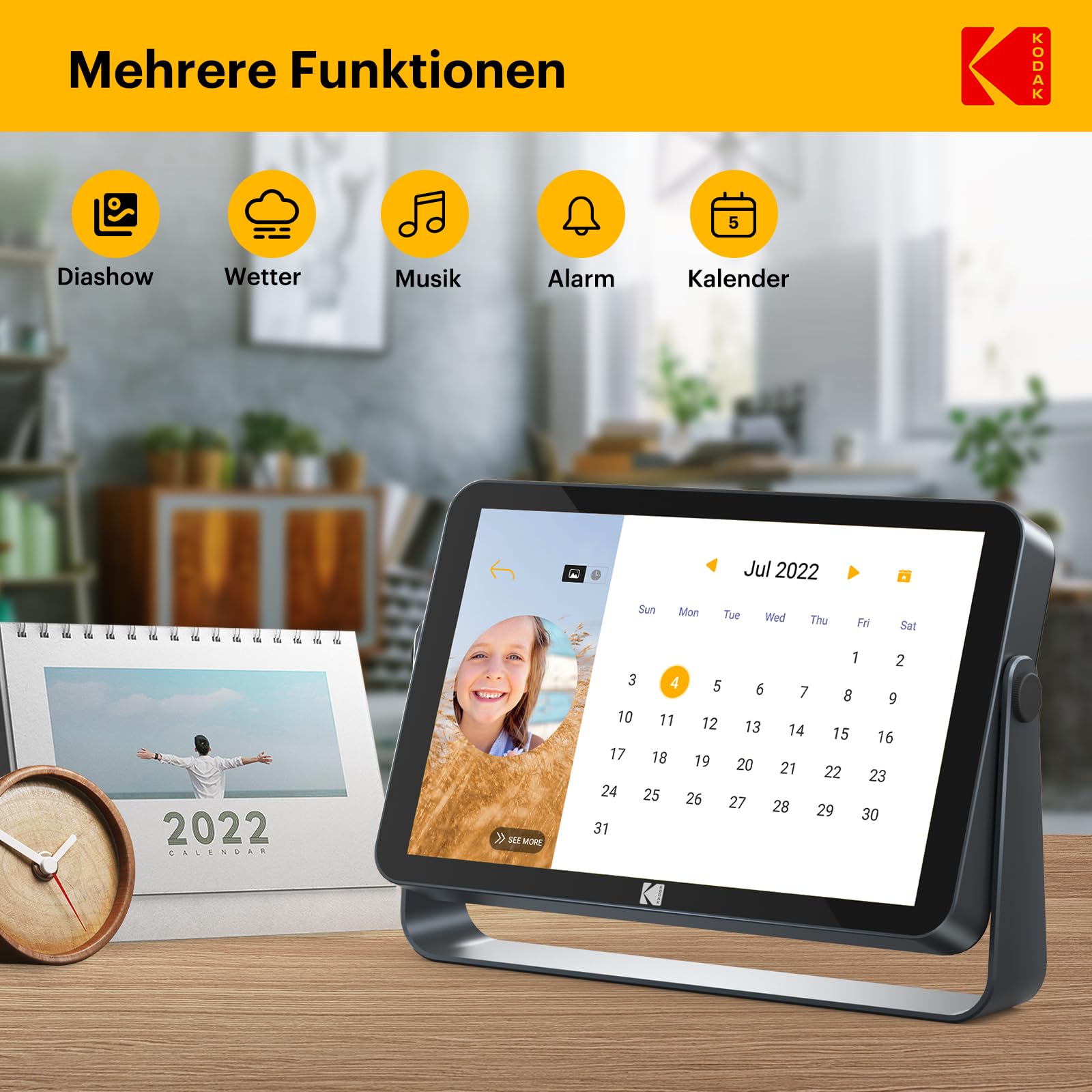 KODAK 10,1 Zoll WiFi Digitaler Bilderrahmen 1920x1200 IPS Touchscreen 32 GB Speicher 4000mAh Akku