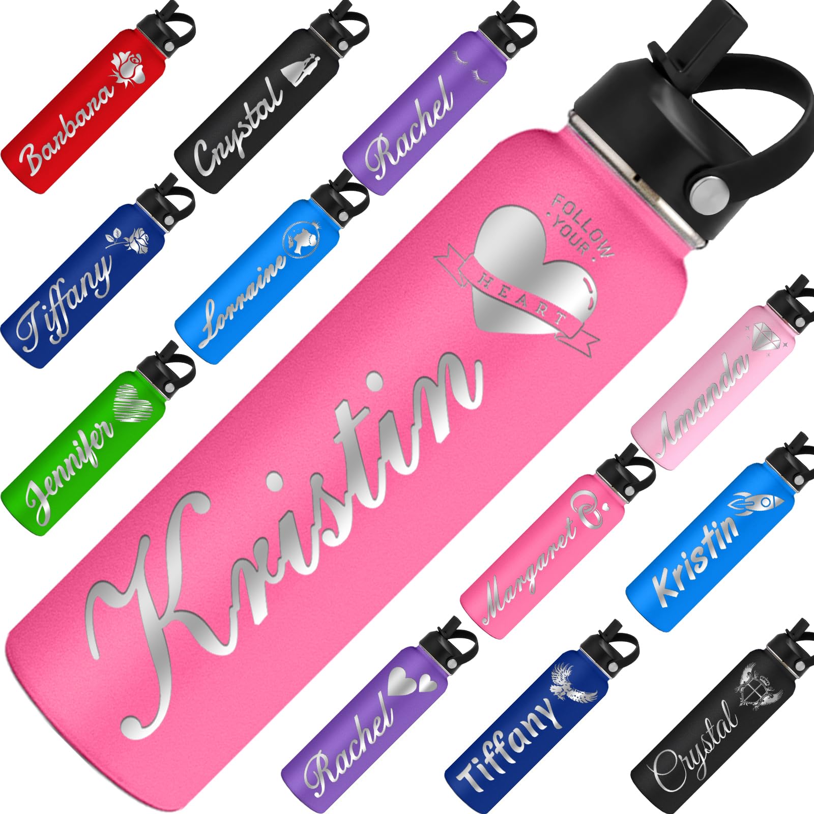 MaWeeTn Personalized Water Bottle Custom Insulated Water Bottles with Straw Lid 24oz Customized Engraved Stainless Steel Bottles with Name Logo, Gift