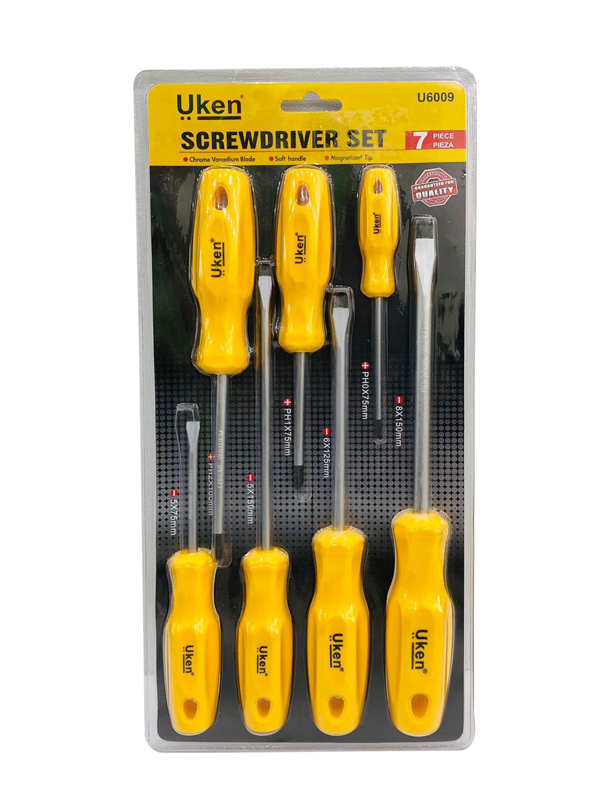 Uken Screw Driver Set 7Pcs/4 Flat 3Pcs Star.U6009 Heavy Duty, Rust Resistant, MAGNETIC TIPS | Craftsman Toolkit For Wet, Oily Hand Work