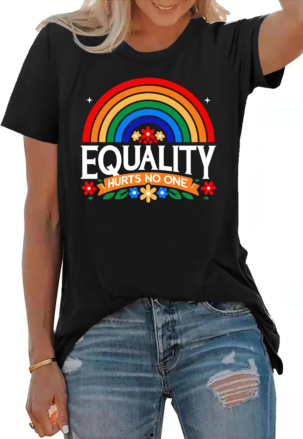 PECHAR Pride Shirt Women Equality Shirts Rainbow Graphic Tees Shirt LGBTQ Casual Short Sleeve Tops - Image 2