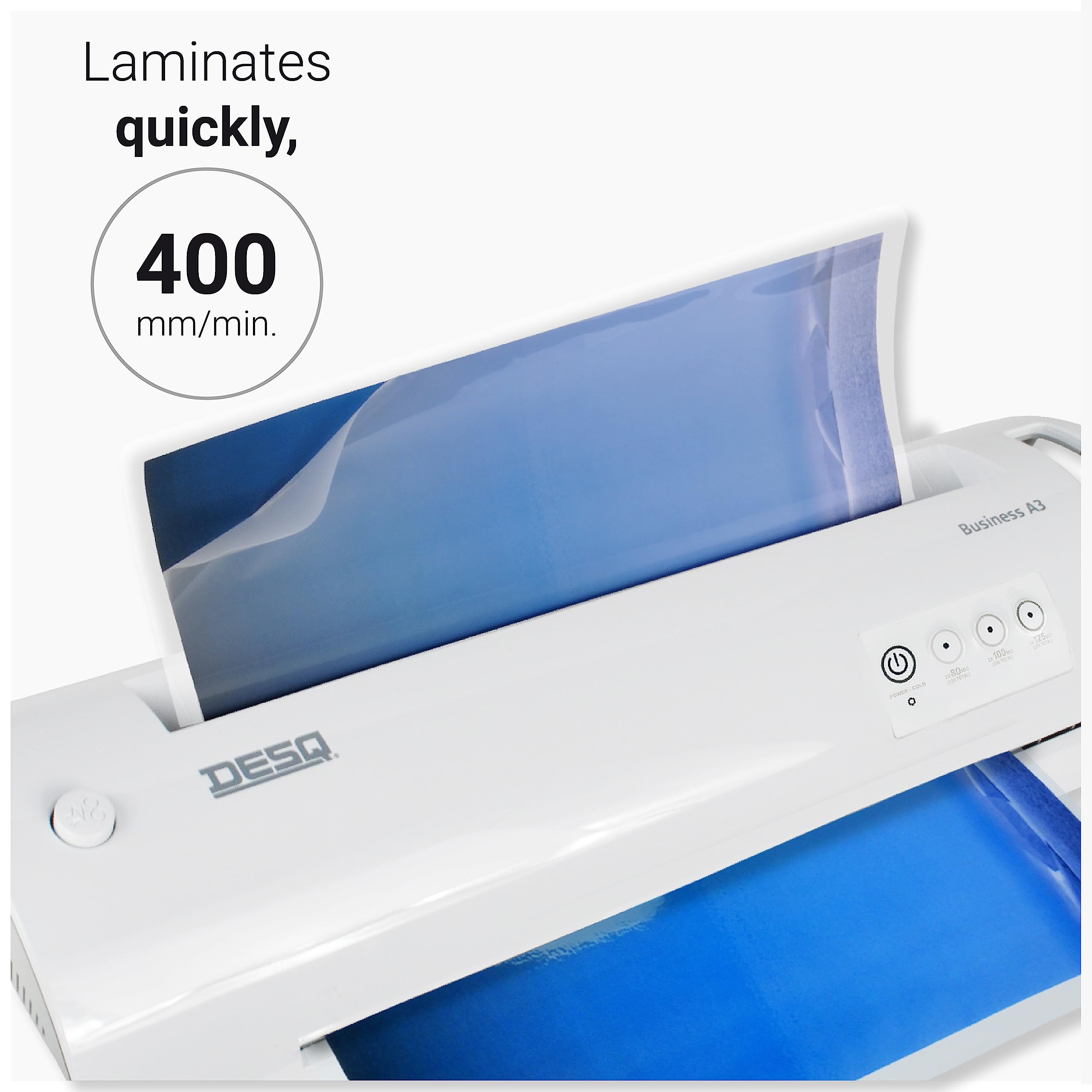 DESQ Plastificatrice A3 Bussiness Classy, per 75-125 micron, Jam Free, 30 sec. Tempo di preriscaldamento, ad alta velocità, per ufficio e scuola