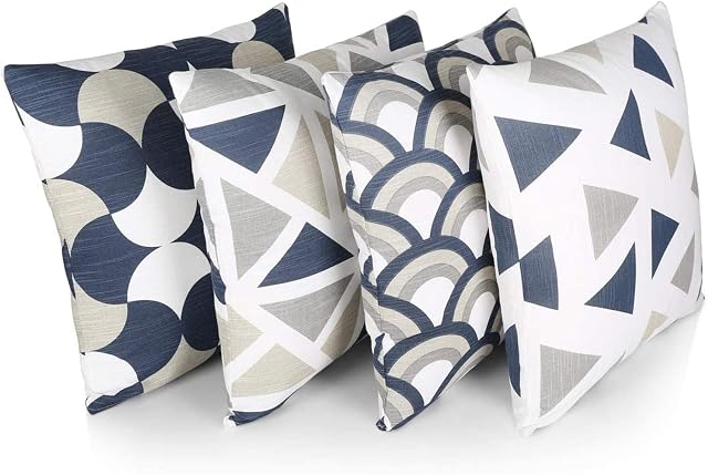 Penguin Home® 100% Cotton Decorative Double Sided Square Cushion Covers with Invisible Zipper 45cm x 45cm x 18 (Set of 4, Navy/Grey Mix), 45 X45 X1 cm