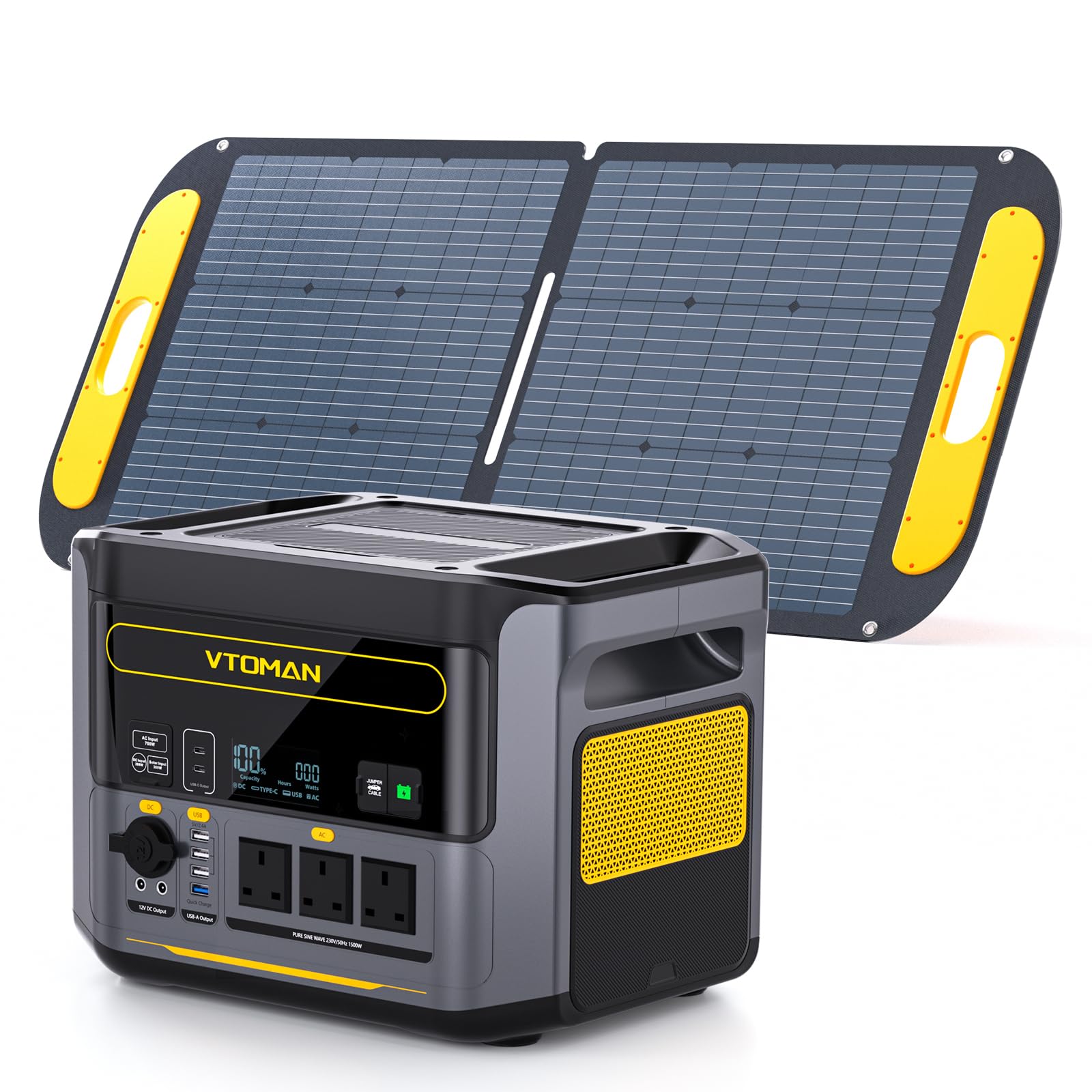 VTOMAN 1000W Solar Generator Kit with 110W Panel - 828Wh LiFePO4 Battery, Expandable to 2376Wh, 0-80% in 1H Fast Charge, 2000W Peak UK AC Output,100W USB-C for Camping, RV, Off-Grid, Emergency Backup