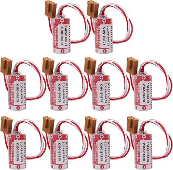 [10 Packs ER17/33 2/3A 3.6V 1600mAh Replacement Battery for 3G2A9-BAT08 C500-BAT08 PLC Lithium Battery with Brown JAE2.5mm-4P Plug