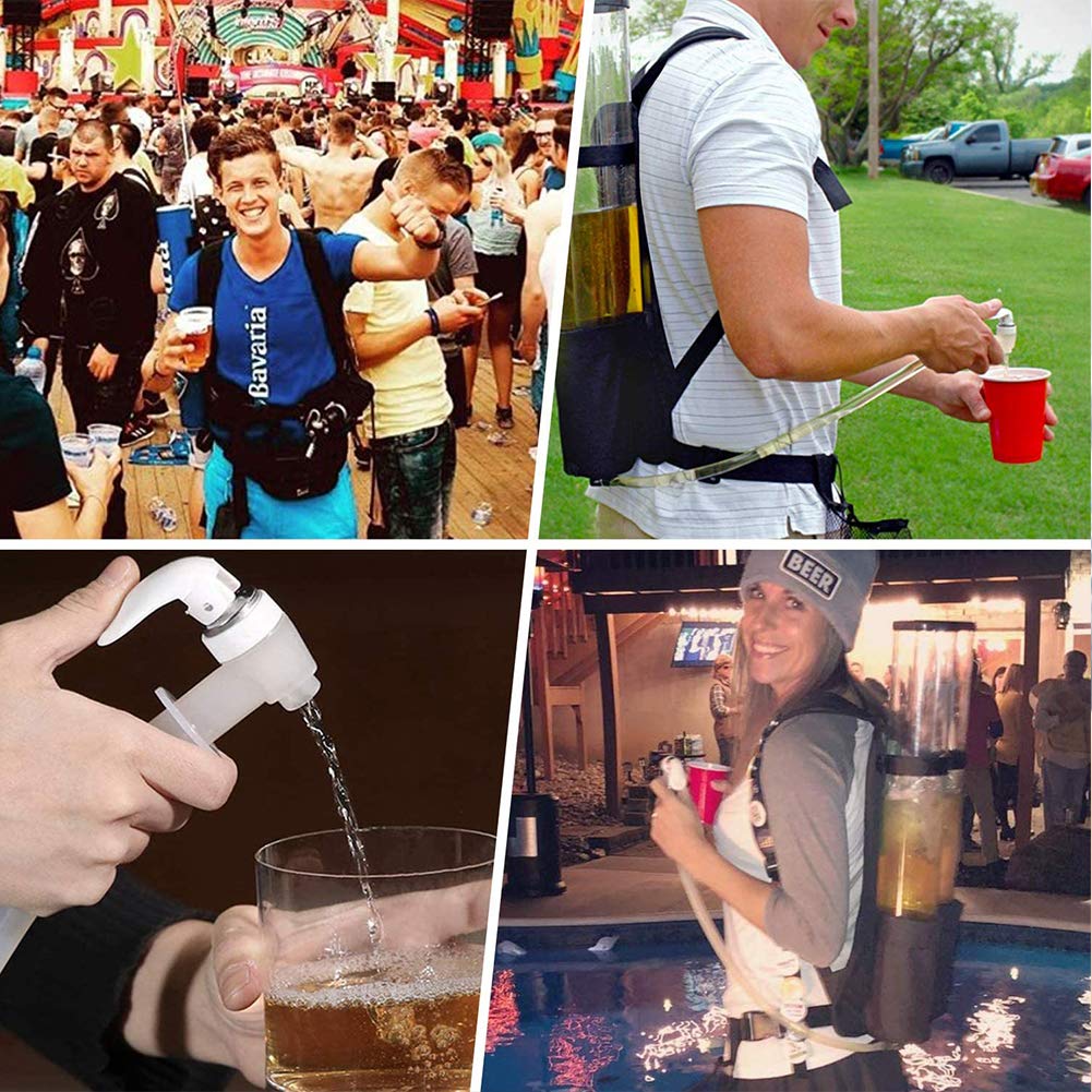 GOODS+GADGETS® Mochila Dispensadora de Cerveza Duo 2x3 L | Torre de cerveza portátil con 2 depósitos de 3 L, grifos y porta-vasos - ideal para festivales