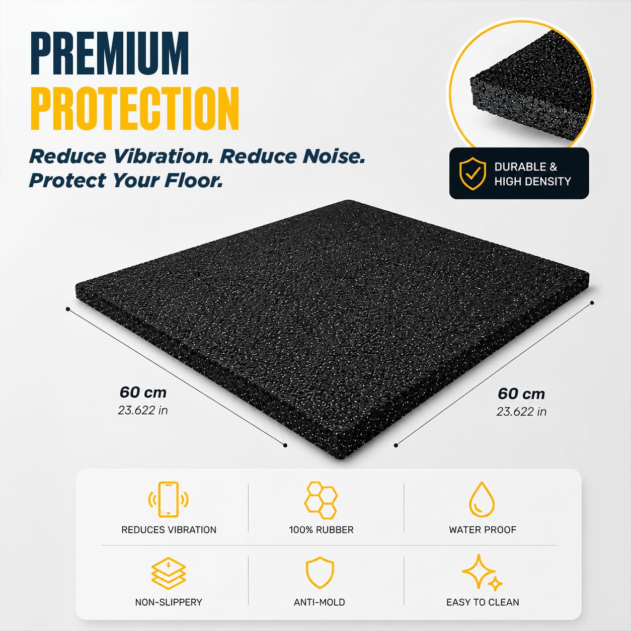 Tappeto antivibrante per lavatrice, 60 x 60 cm, 60 x 60 x 1,5, colore: Nero