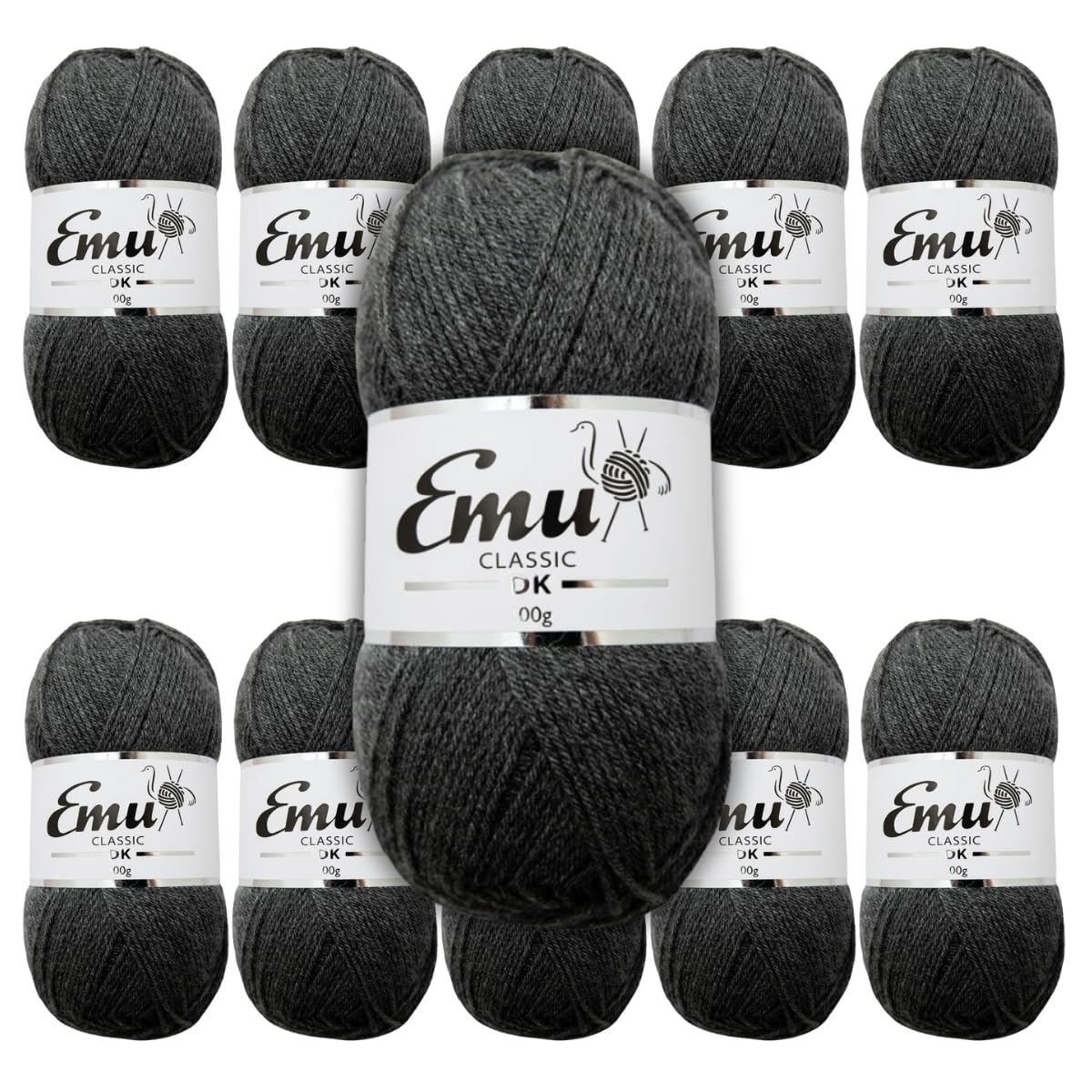 Emu Classic DK Acrylic Yarn 100g Balls 282m, Pack of 10, Flint - 122