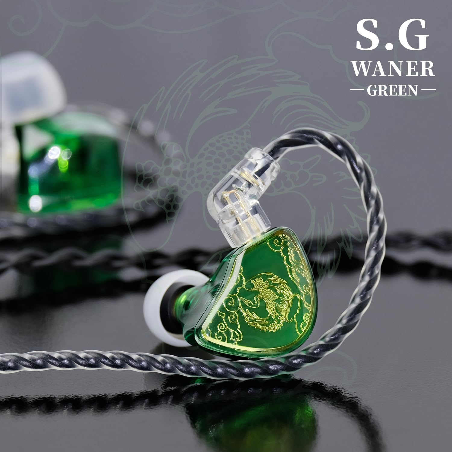 TANGZU Wan’er S.G HiFi IEM Earphones, 10mm PET Diaphragm Dynamic Driver, Ergonomic Fit, Recessed 2‑Pin OFC Braided Detachable Cable, Green 3.5mm with Mic for Audiophile DJ Stage image 3