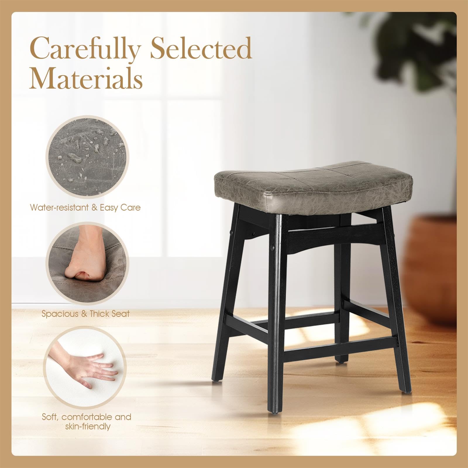 Snapklik.com : Sophia & William Counter Stools Set Of 2, Saddle Stools ...
